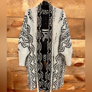 Western Black Gray Pink and cream Women's Cardigan- high low-reversible